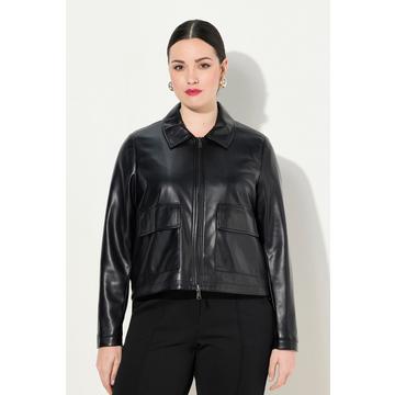 Giacca in similpelle dal taglio oversize con collo da camicia e cerniera a cursore doppio