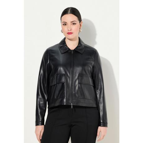 Ulla Popken Giacca Oversize Similpelle Collo Camicia Cerniera Doppio Cursore  