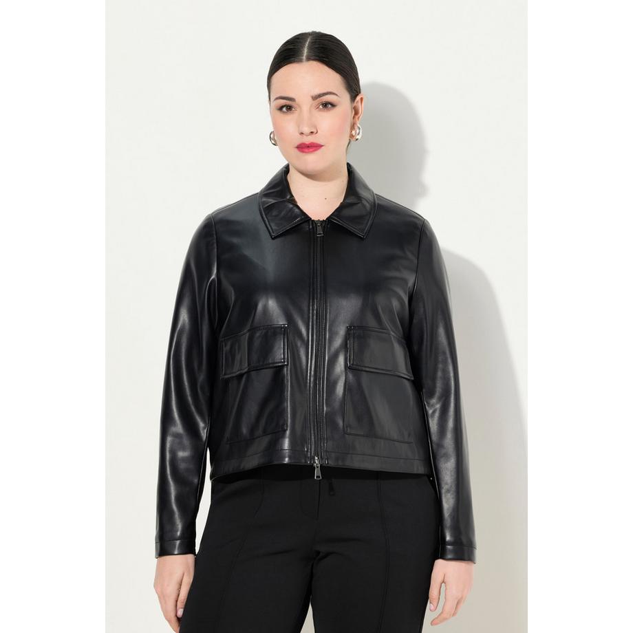 Ulla Popken Veste Oversize Simili Cuir Col Chemise Fermeture Éclair Double Sens  