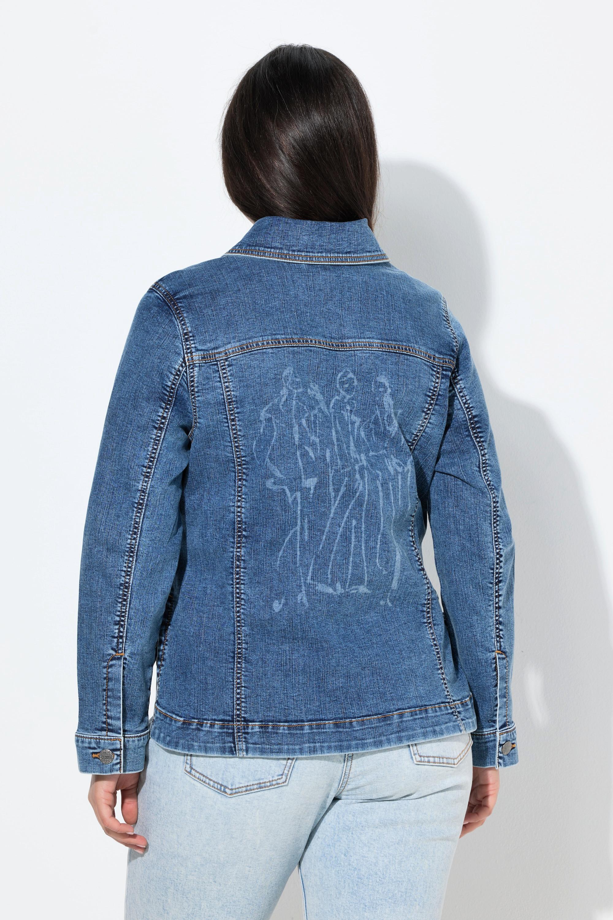 Ulla Popken Giacca di jeans oversize con stampa sul retro e colletto a camicia  