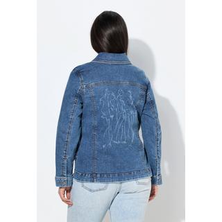 Ulla Popken Giacca di jeans oversize con stampa sul retro e colletto a camicia  
