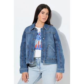 Ulla Popken Giacca di jeans oversize con stampa sul retro e colletto a camicia  