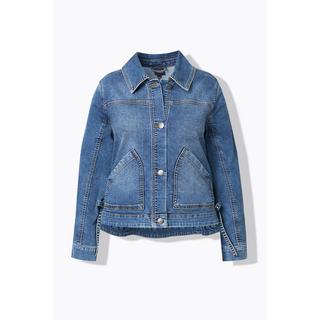 Ulla Popken Giacca di jeans oversize con stampa sul retro e colletto a camicia  