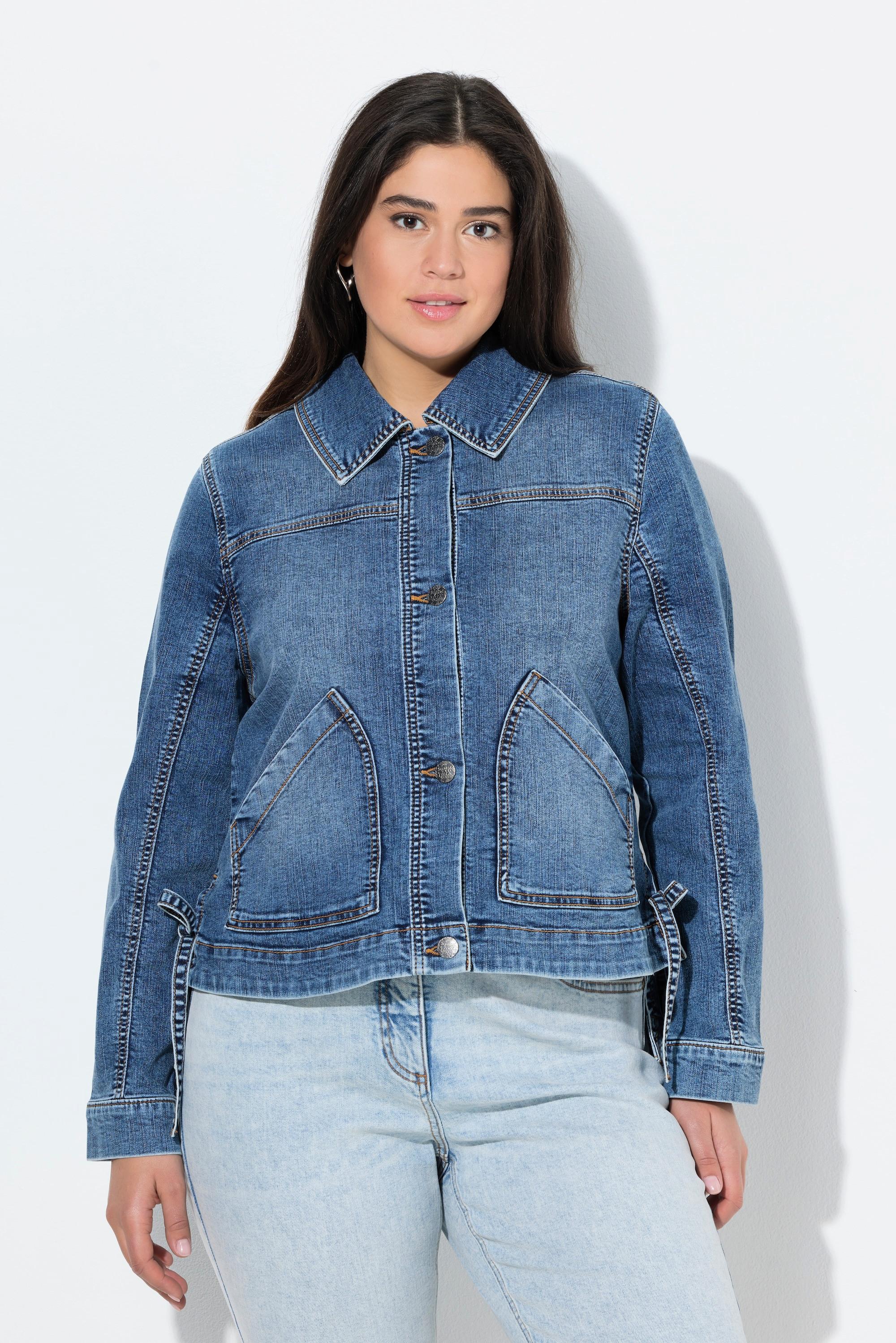 Ulla Popken Giacca di jeans oversize con stampa sul retro e colletto a camicia  
