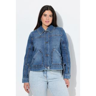 Ulla Popken Giacca di jeans oversize con stampa sul retro e colletto a camicia  