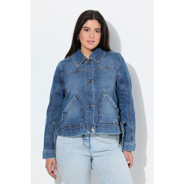 Giacca di jeans dal taglio oversize con colletto da camicia e stampa sul retro