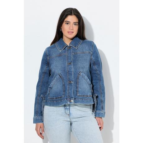 Ulla Popken Giacca di jeans oversize con stampa sul retro e colletto a camicia  