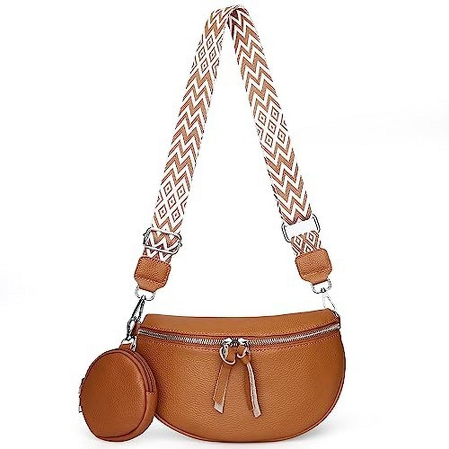 Sac à bandoulière en cuir à large sangle, petit sac à bandoulière avec fermeture éclair, sacs modernes, sac banane élégant pour les fêtes, le travail, le shopping