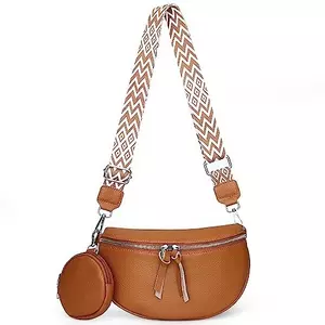 Crossbody Bag Wide Strap Leather Shoulder Bag Small Shoulder Bag Zipper Modern Bags Fanny Pack Stylish for Party Work Shopping