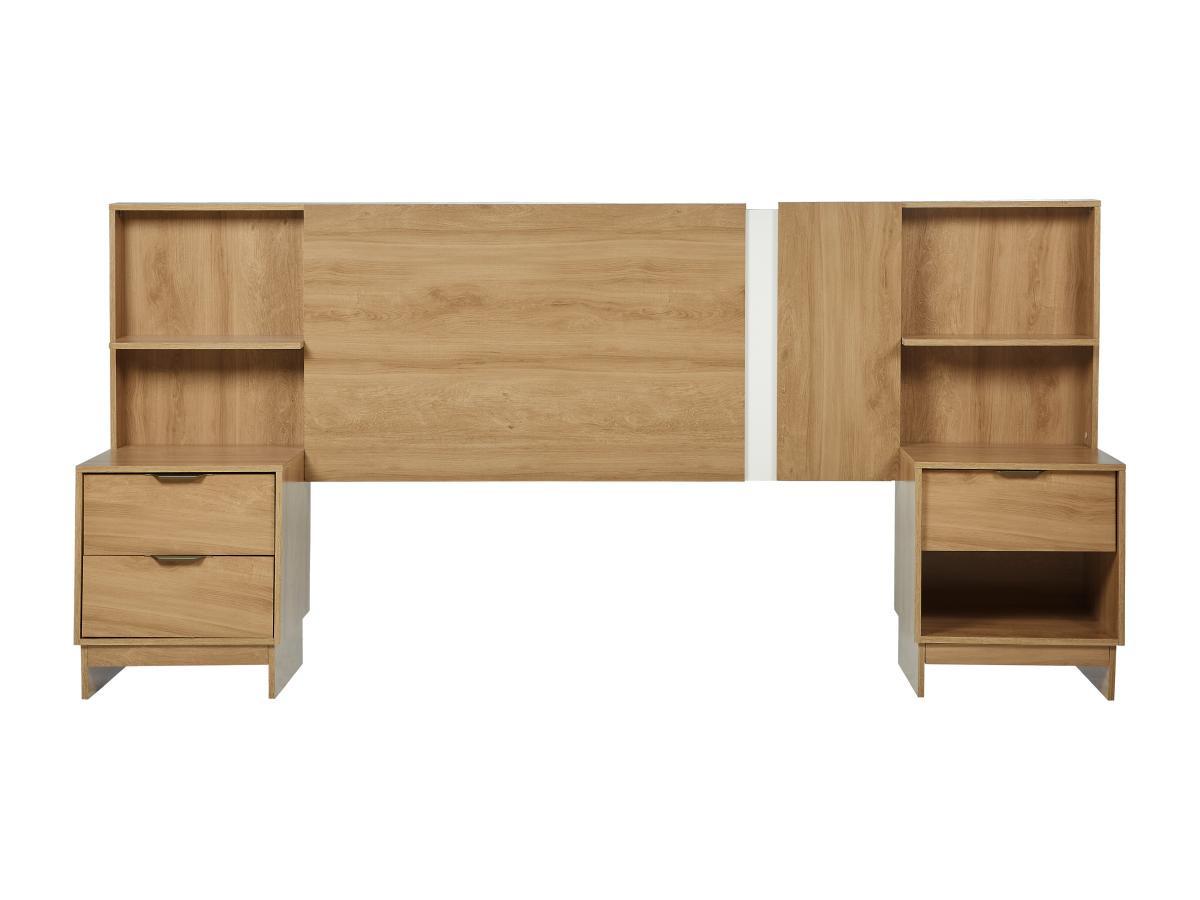 Vente-unique Ausziehbares Bett-Kopfteil mit Nachttischen - 140/160 cm - Holzfarben - NOVOLI  