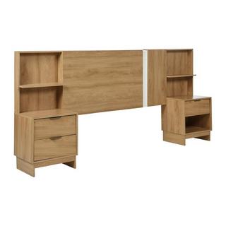 Vente-unique Ausziehbares Bett-Kopfteil mit Nachttischen - 140/160 cm - Holzfarben - NOVOLI  