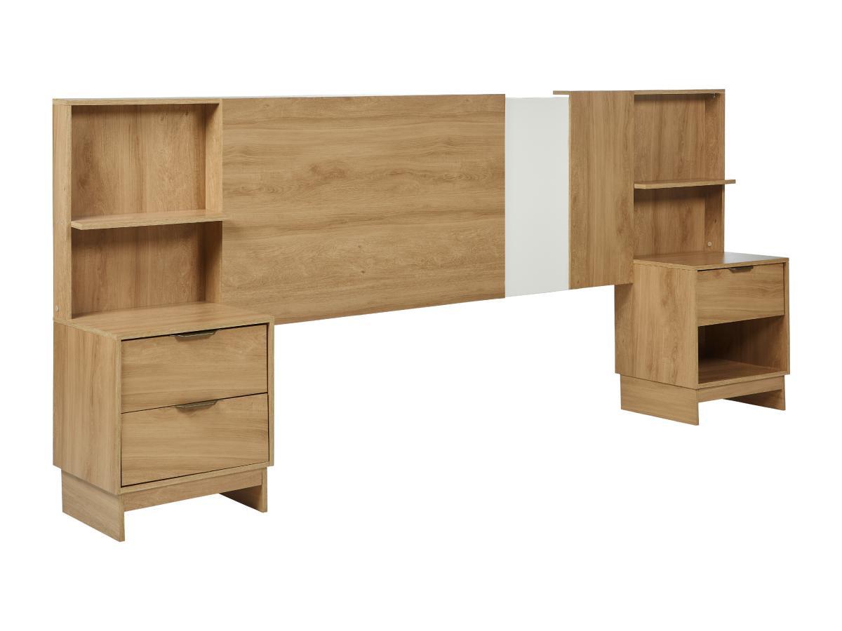 Vente-unique Ausziehbares Bett-Kopfteil mit Nachttischen - 140/160 cm - Holzfarben - NOVOLI  