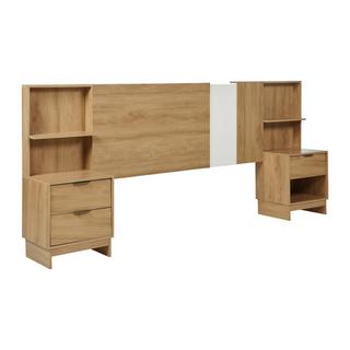 Vente-unique Ausziehbares Bett-Kopfteil mit Nachttischen - 140/160 cm - Holzfarben - NOVOLI  