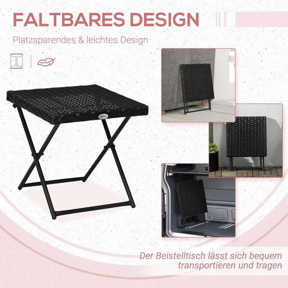 Northio Beistelltisch Aus Polyrattan Klappbarer Gartentisch, Couchtisch, Balkontisch, Metall, Schwarz, 40 X 40 X 40 Cm  