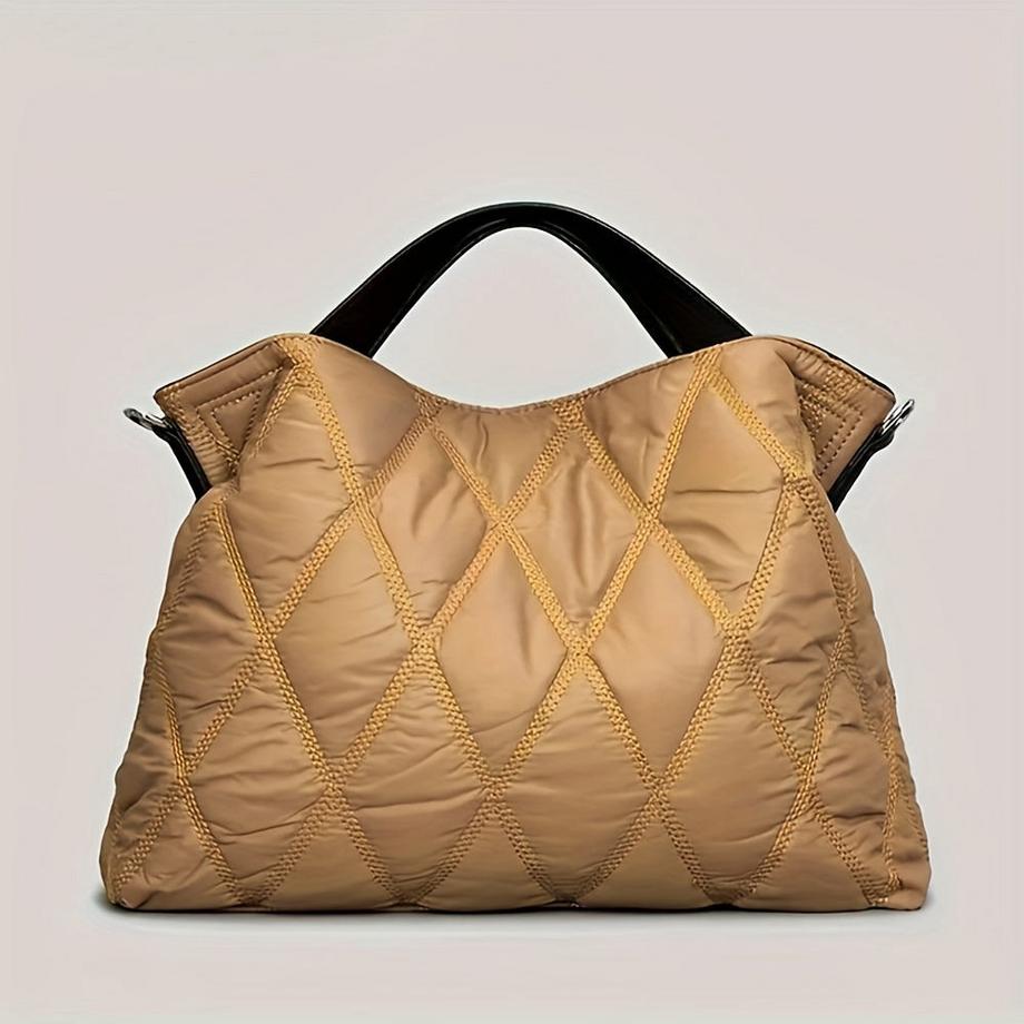 Trendy Puffer gesteppte Tote Bag, Rhombus Nylon Umhängetasche, weich gepolsterte Handtasche