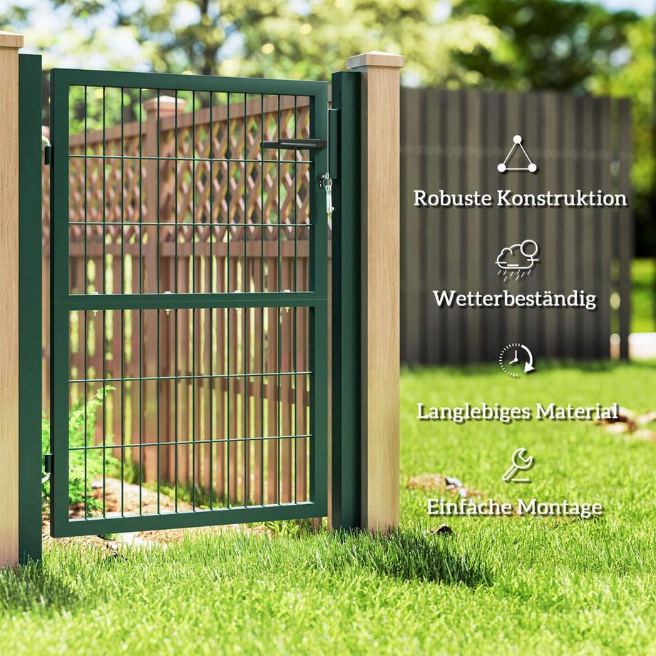 Northio  Portail de jardin en acier, porte de jardin avec poignée, serrure, 3 clés, verrouillable, portail de clôture, 97 x 170 cm, portail de cour, portail de jardin, portail pour clôture en treillis métallique, porte de clôture pour clôture de délimitation, vert 