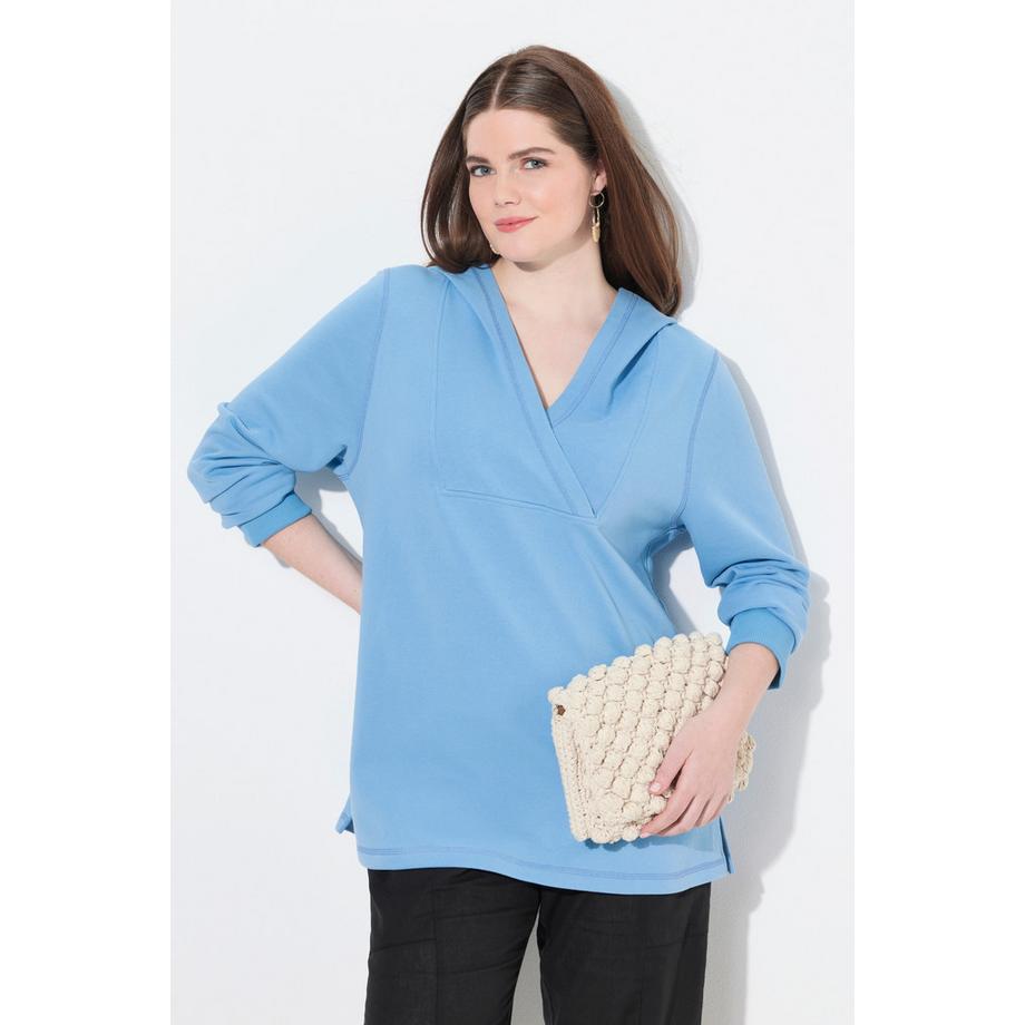 Ulla Popken Maglia con Cappuccio Inserto Collo a Sciarpa Maniche Lunghe Cotone Biologico  