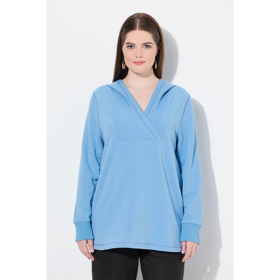 Ulla Popken Maglia con Cappuccio Inserto Collo a Sciarpa Maniche Lunghe Cotone Biologico  