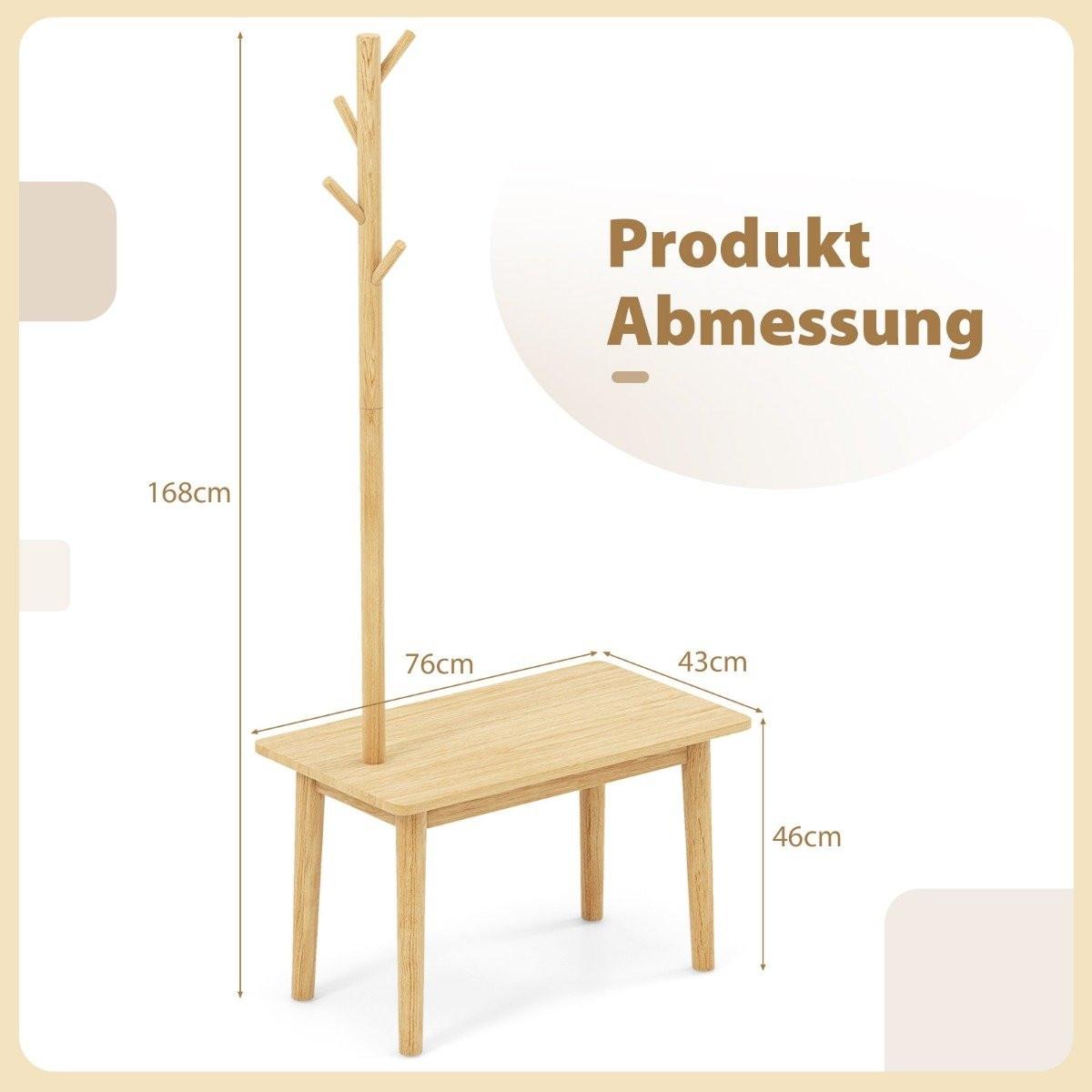 Northix 3 in 1 Beistelltisch aus Massivholz Garderobenständer mit Schuhbank 76 x 43 x 168 cm Natur  
