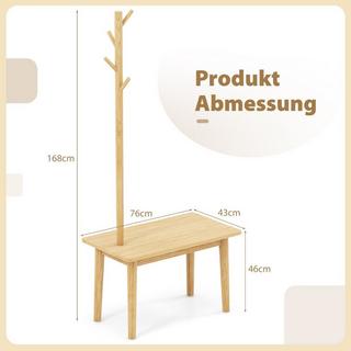 Northix 3 in 1 Beistelltisch aus Massivholz Garderobenständer mit Schuhbank 76 x 43 x 168 cm Natur  