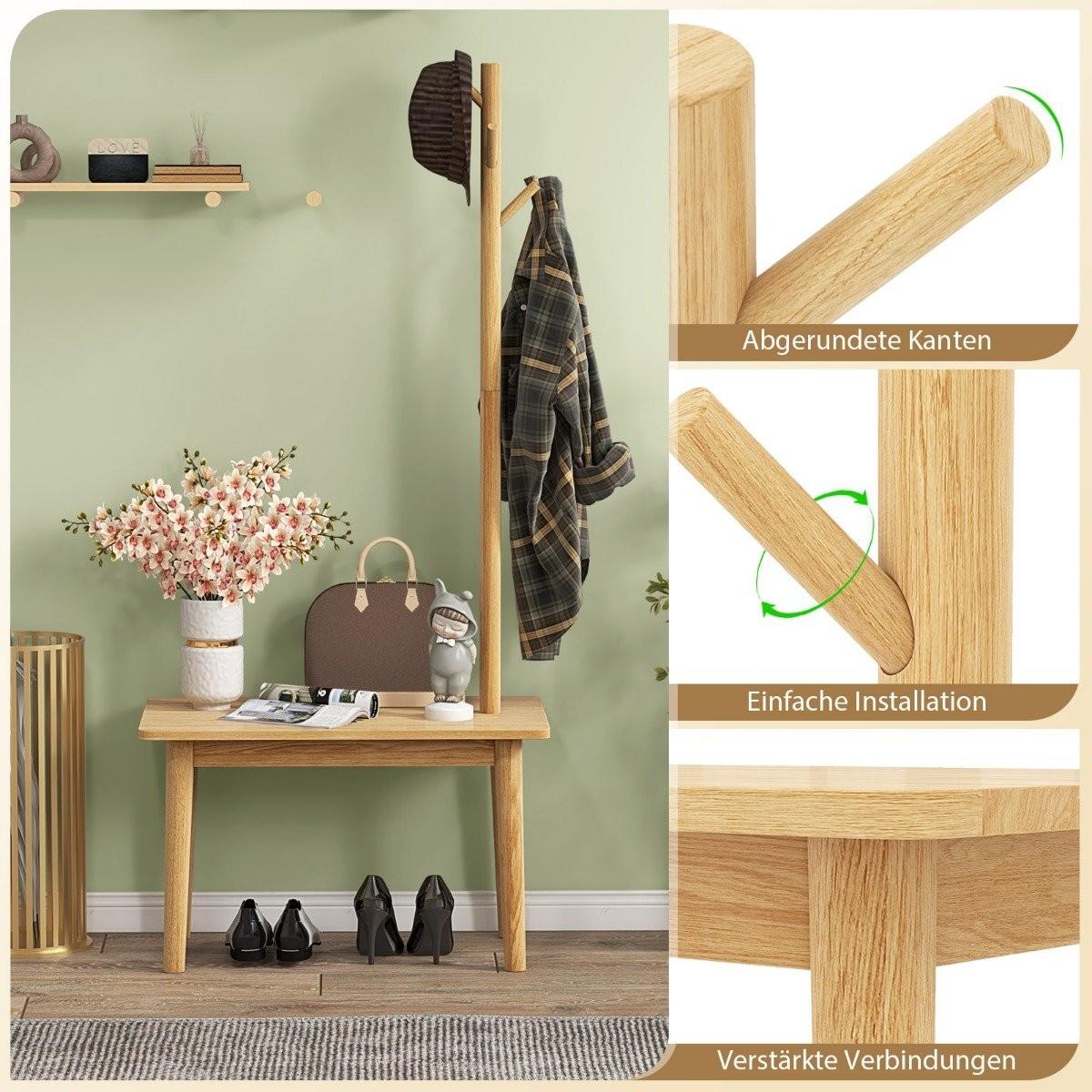 Northix 3 in 1 Beistelltisch aus Massivholz Garderobenständer mit Schuhbank 76 x 43 x 168 cm Natur  