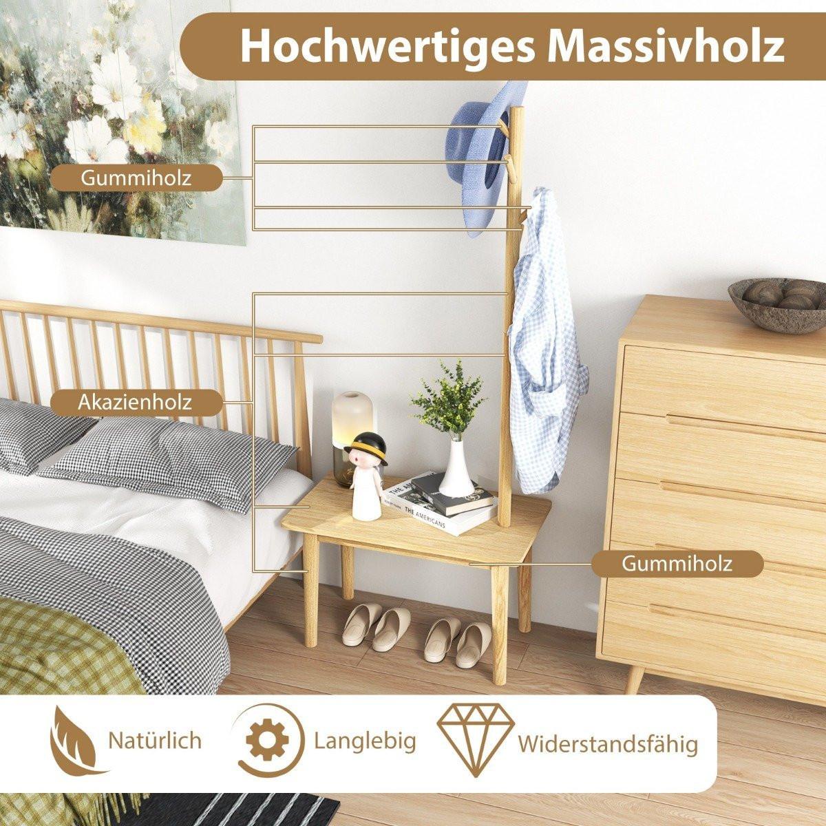 Northix 3 in 1 Beistelltisch aus Massivholz Garderobenständer mit Schuhbank 76 x 43 x 168 cm Natur  