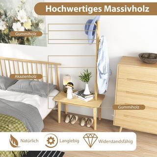 Northix 3 in 1 Beistelltisch aus Massivholz Garderobenständer mit Schuhbank 76 x 43 x 168 cm Natur  