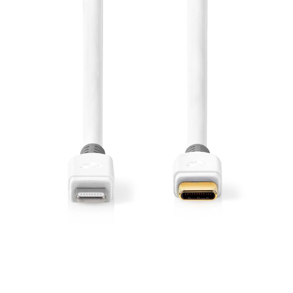 Nedis  Câble Lightning | USB 2.0 | Apple Lightning, 8 broches | USB-C™ mâle | 480 Mbps | Plaqué or | 1,00 m | Rond | PVC | Blanc | Boîte 