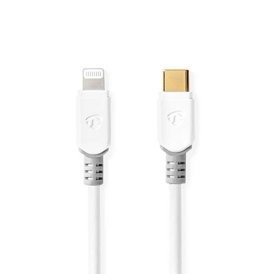Nedis  Câble Lightning | USB 2.0 | Apple Lightning, 8 broches | USB-C™ mâle | 480 Mbps | Plaqué or | 1,00 m | Rond | PVC | Blanc | Boîte 