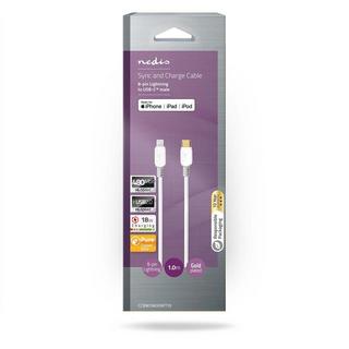 Nedis  Câble Lightning | USB 2.0 | Apple Lightning, 8 broches | USB-C™ mâle | 480 Mbps | Plaqué or | 1,00 m | Rond | PVC | Blanc | Boîte 