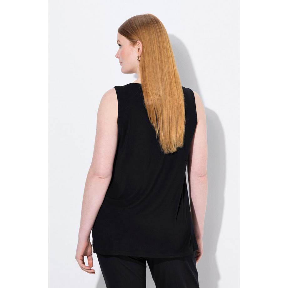 Ulla Popken Ärmelloses A-Linien Blusentop Blätter Rundhals  