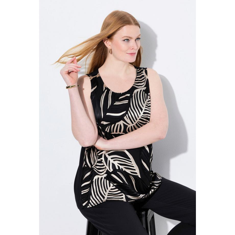 Ulla Popken Ärmelloses A-Linien Blusentop Blätter Rundhals  