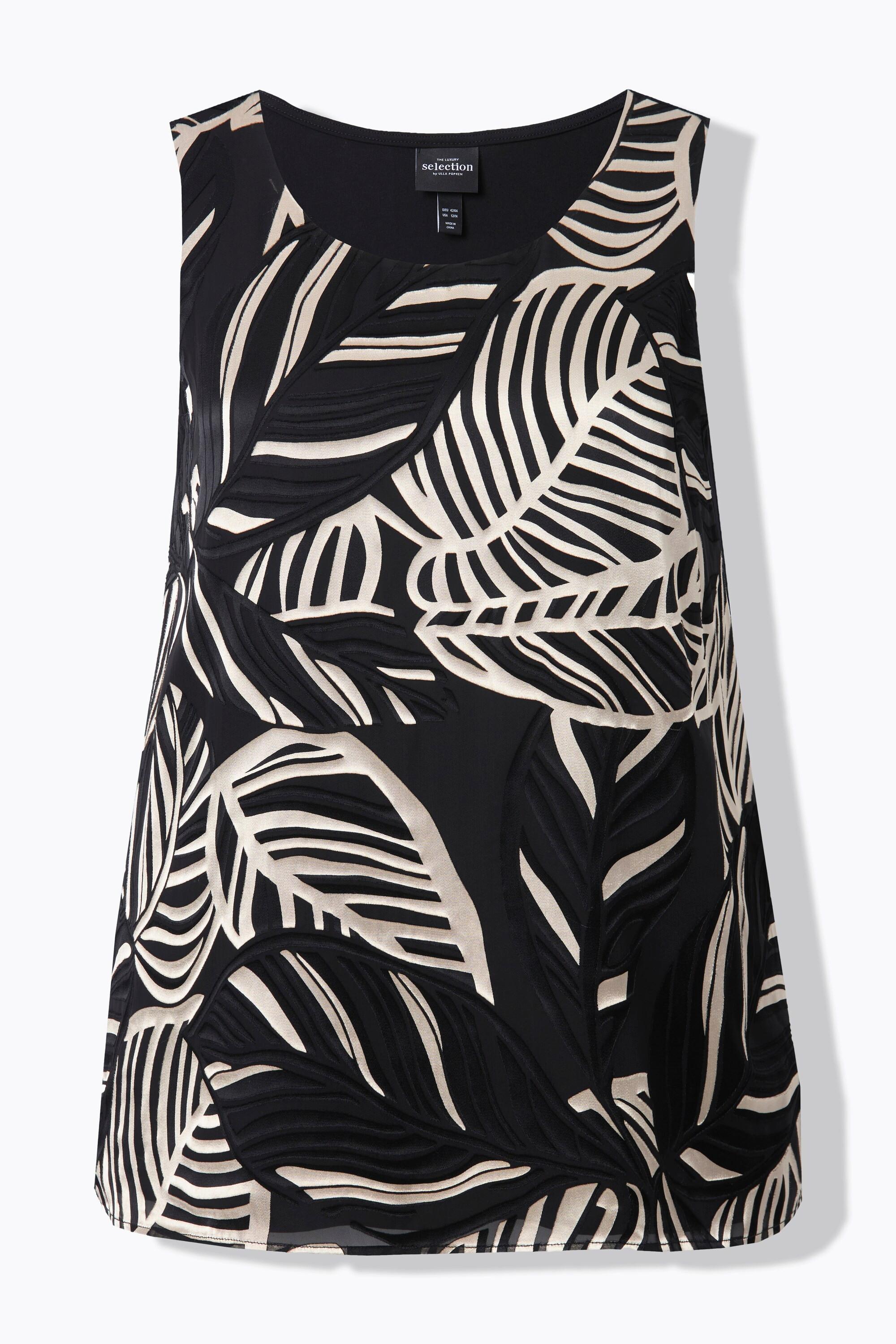 Ulla Popken Débardeur long A-ligne Motif Feuilles Encolure Ronde  