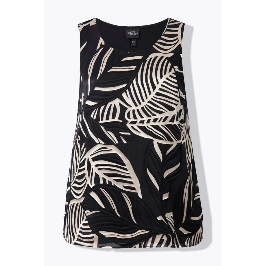 Ulla Popken Ärmelloses A-Linien Blusentop Blätter Rundhals  