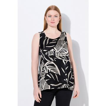 Top dal taglio svasato e smanicato con foglie e scollo a girocollo