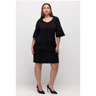 Ulla Popken  Robe midi en point de Rome, ligne en A, col en V, manches 3/4 