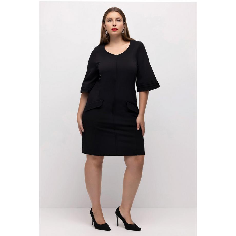 Ulla Popken Robe Midi Punto Ligne A Biais Col V Manches 3/4  