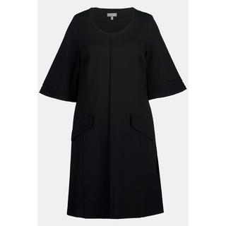 Ulla Popken  Robe midi en point de Rome, ligne en A, col en V, manches 3/4 