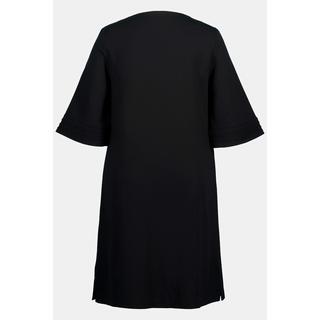 Ulla Popken  Robe midi en point de Rome, ligne en A, col en V, manches 3/4 