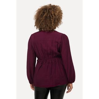 Ulla Popken  Blusa con tessuto testurizzato, scollo a V, coulisse e maniche lunghe 