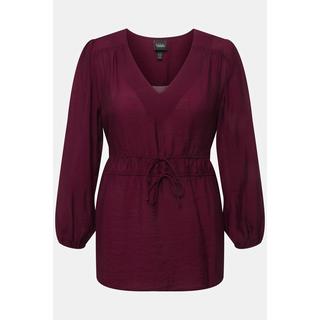 Ulla Popken  Blusa con tessuto testurizzato, scollo a V, coulisse e maniche lunghe 