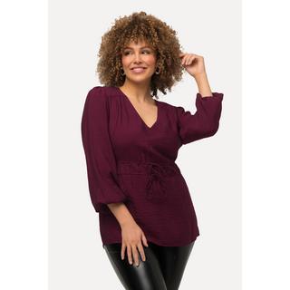 Ulla Popken  Blusa con tessuto testurizzato, scollo a V, coulisse e maniche lunghe 