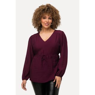 Ulla Popken  Blusa con tessuto testurizzato, scollo a V, coulisse e maniche lunghe 