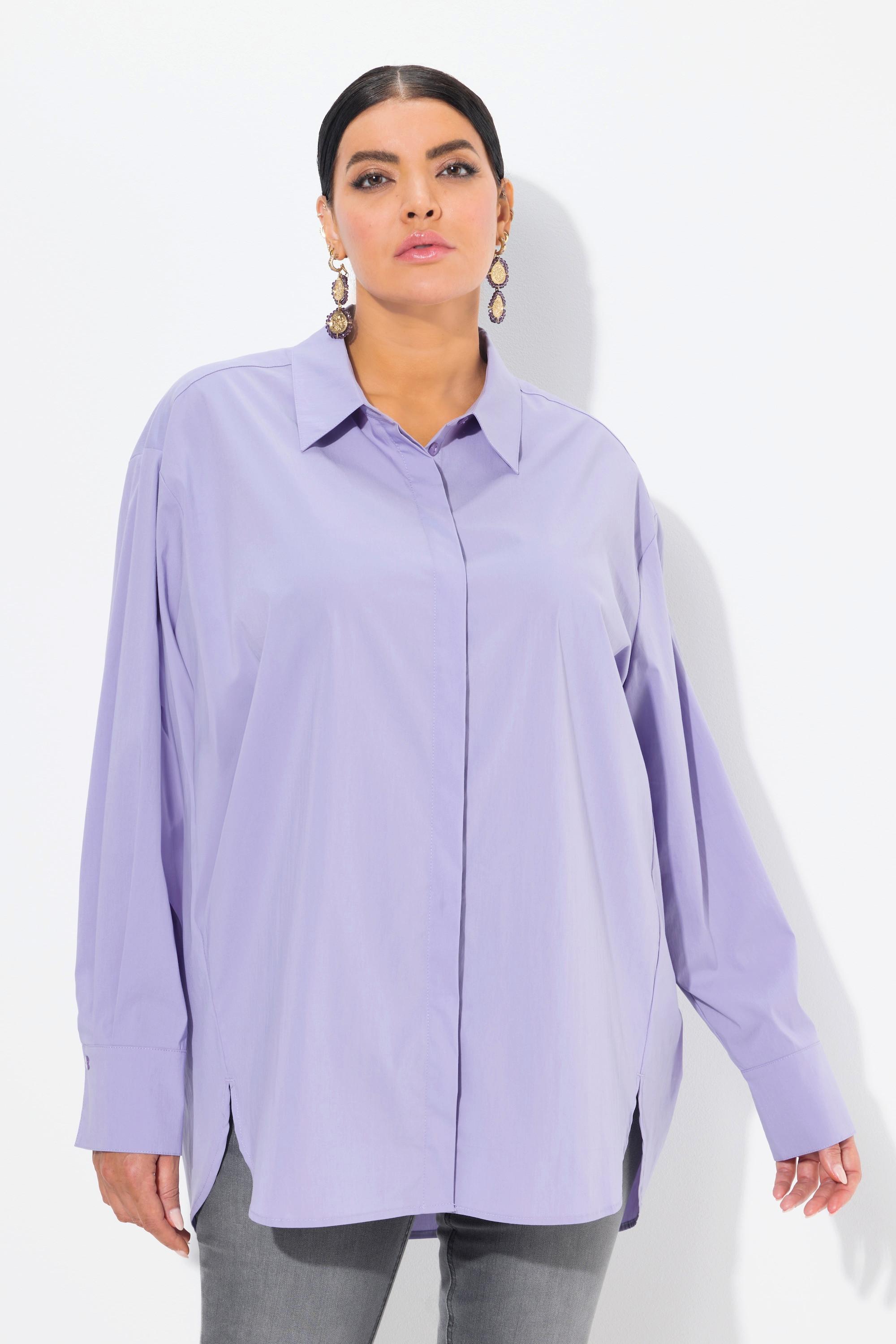 Ulla Popken  Camicia dal taglio oversize con bottoni di madreperla, collo da camicia e maniche lunghe 