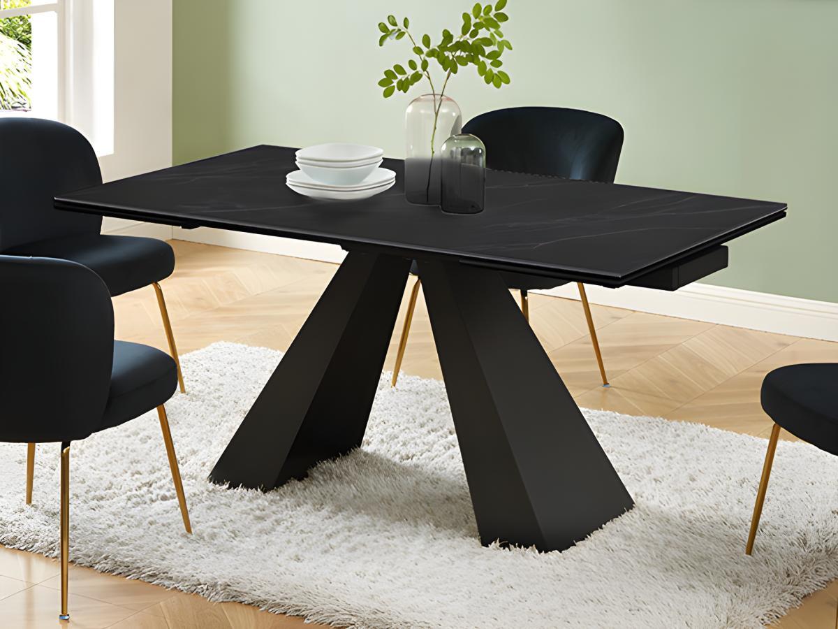 Maison Céphy Table à manger extensible 6 à 10 personnes en verre trempé, céramique et métal - Effet marbre noir - LOZIPA de Maison Céphy  