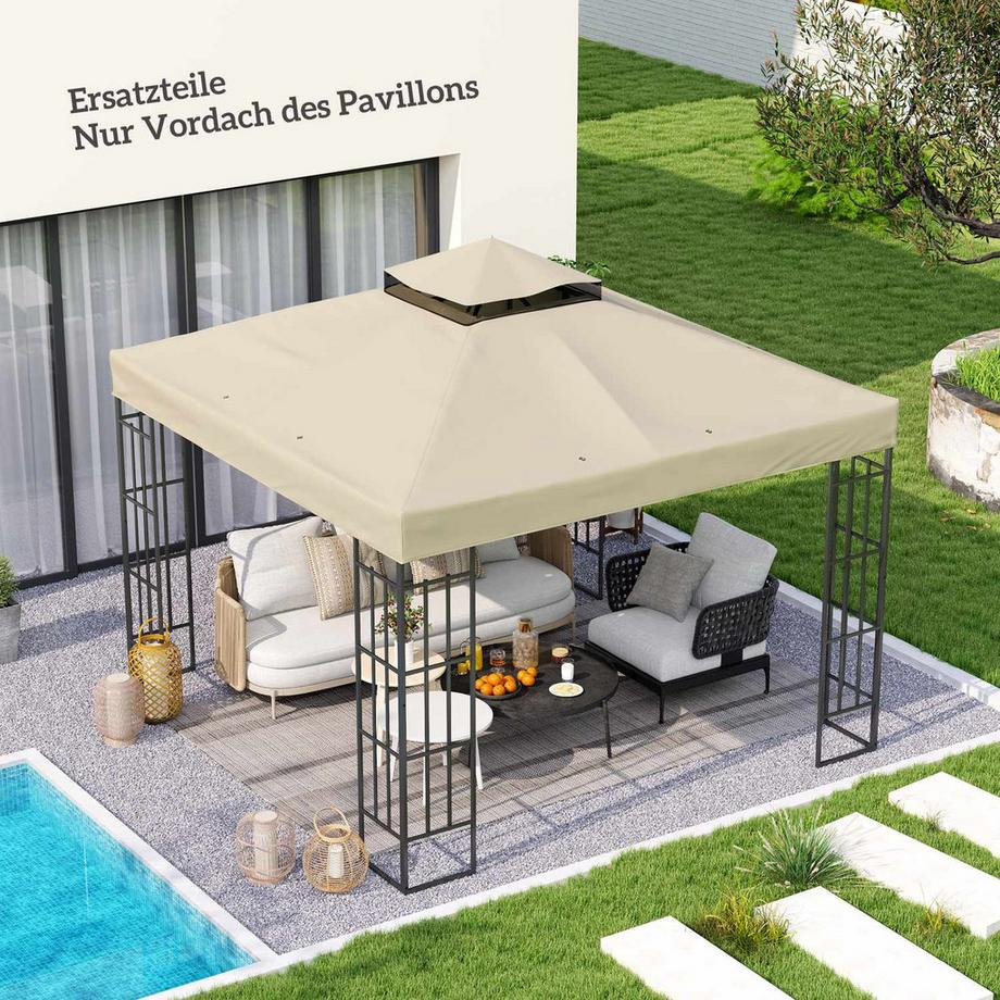 Northio Outsuuny Ersatzdach für Pavillon 3 x 3 m, wasserabweisend Pavillondach, Doppeldach Ersatzbezug für Gartenpavillon, Ersatzteile aus Oxford-Stoff, 370 g/m², Cremeweiß  