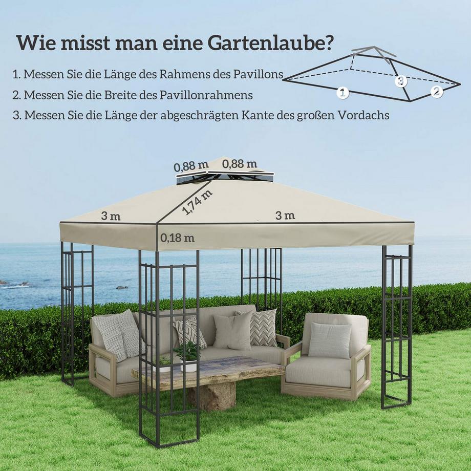 Northio Outsuuny Ersatzdach für Pavillon 3 x 3 m, wasserabweisend Pavillondach, Doppeldach Ersatzbezug für Gartenpavillon, Ersatzteile aus Oxford-Stoff, 370 g/m², Cremeweiß  