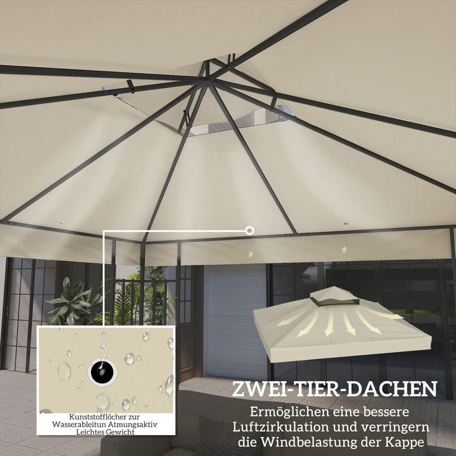 Northio Outsuuny Ersatzdach für Pavillon 3 x 3 m, wasserabweisend Pavillondach, Doppeldach Ersatzbezug für Gartenpavillon, Ersatzteile aus Oxford-Stoff, 370 g/m², Cremeweiß  