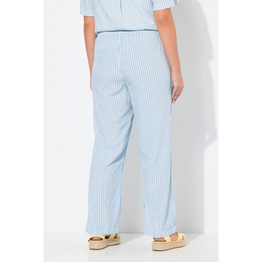 Ulla Popken Pantaloni Rose Righe Seersucker Gamba Larga Cintura Elastica  