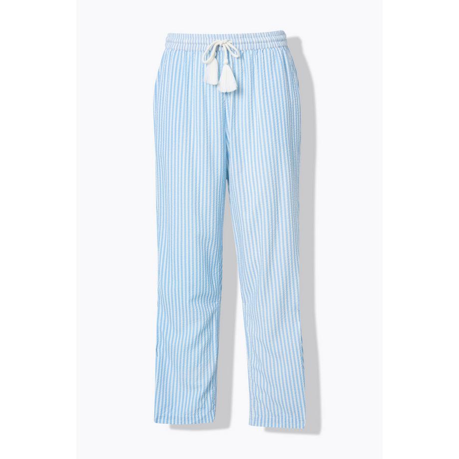 Ulla Popken Pantaloni Rose Righe Seersucker Gamba Larga Cintura Elastica  